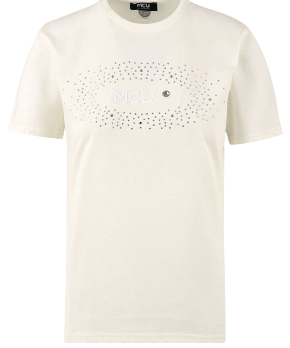 T-shirt Donna con cristalli Swarovski bianca, MCU