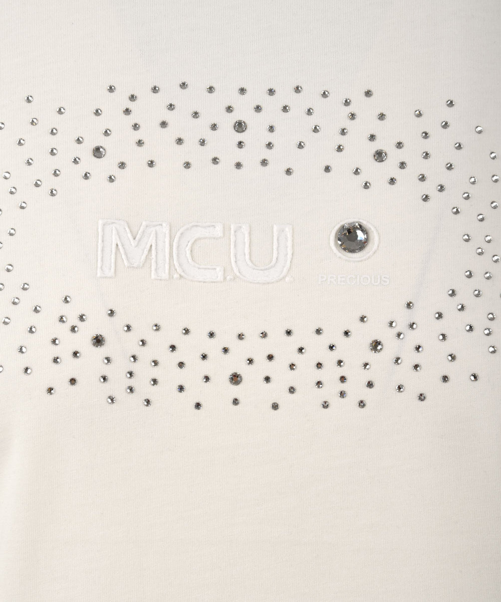 T-shirt Donna con cristalli Swarovski bianca, MCU, logo