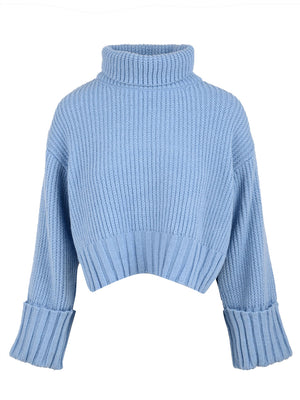 Maglia Donna risvolti al polso celeste