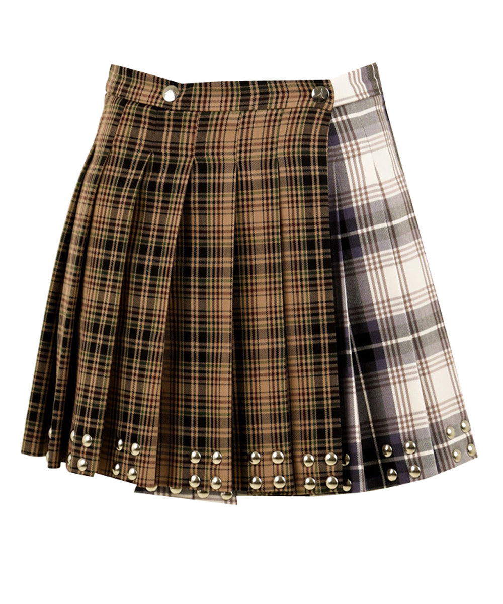 Minigonna a pieghe check e borchie AKEP Donna - Multicolore