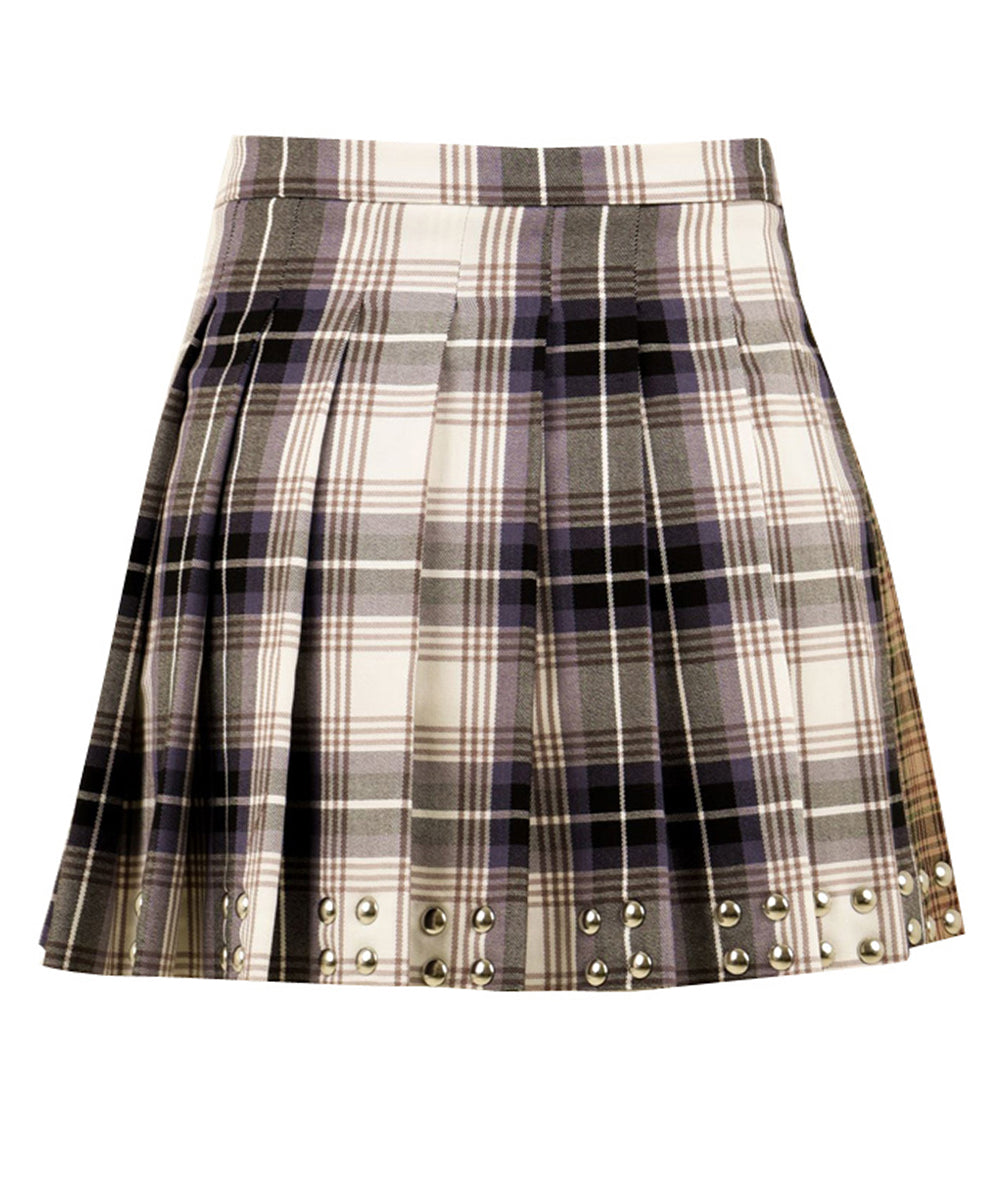 Minigonna a pieghe check e borchie AKEP Donna - Multicolore