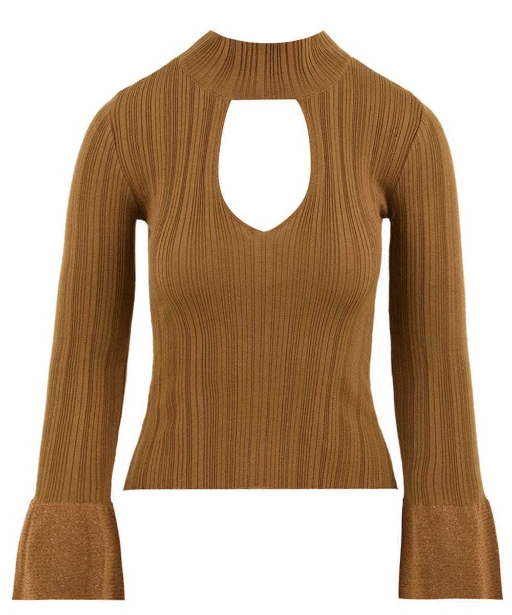 Maglia lupetto con volant manica AKEP Donna - Marrone