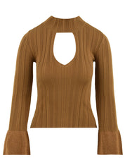 Maglia lupetto con volant manica AKEP Donna - Marrone