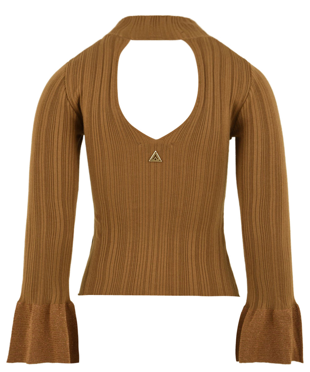 Maglia lupetto con volant manica AKEP Donna - Marrone