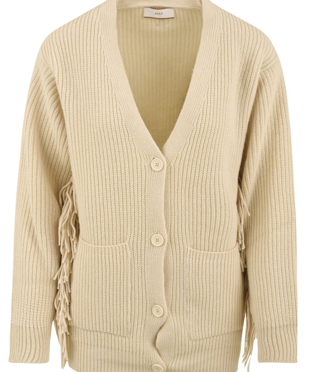 Cardigan in maglia punto pannocchia con frange AKEP Donna - Bianco