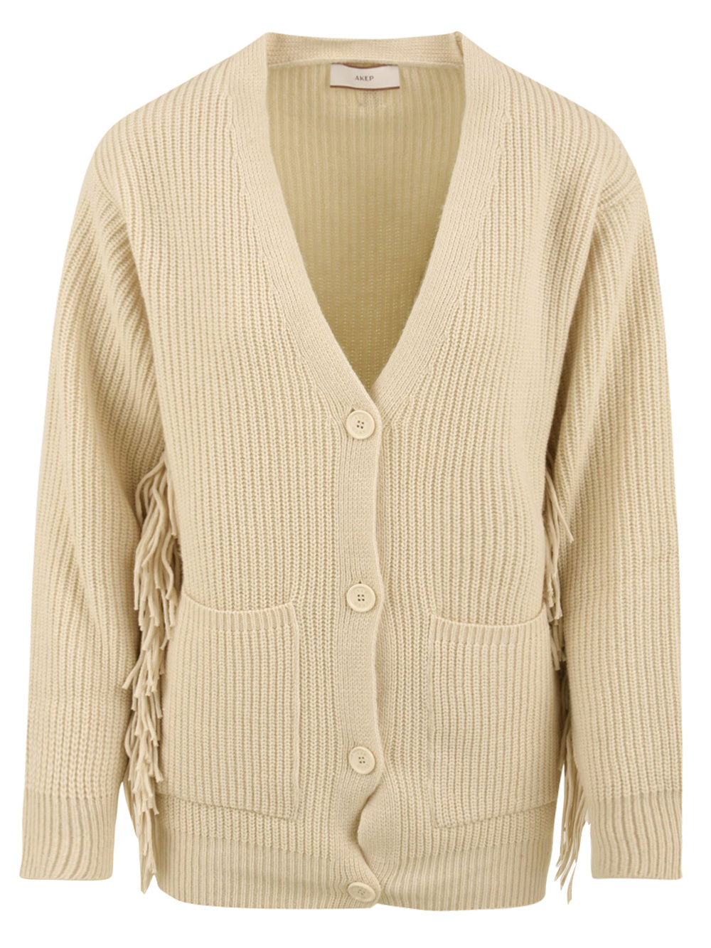 Cardigan in maglia punto pannocchia con frange AKEP Donna - Bianco