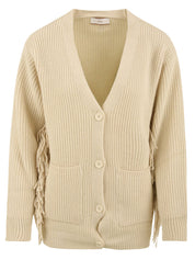 Cardigan in maglia punto pannocchia con frange AKEP Donna - Bianco