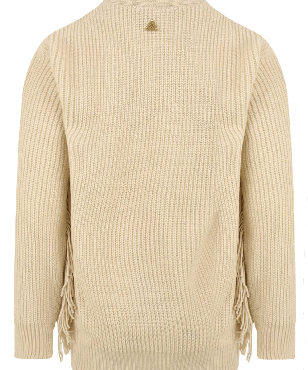 Cardigan in maglia punto pannocchia con frange AKEP Donna - Bianco