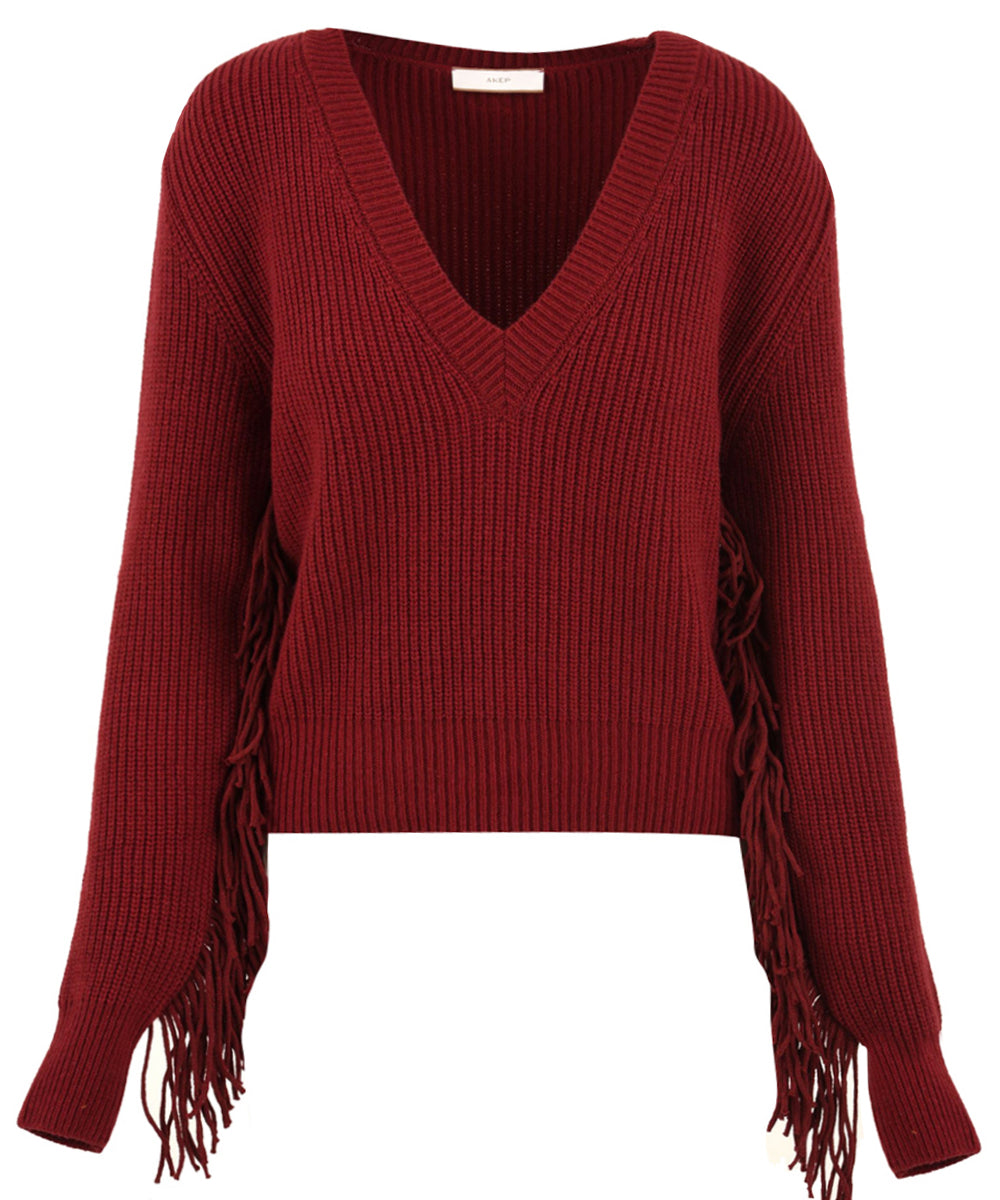 Maglia scollo V con frange AKEP Donna - Rosso