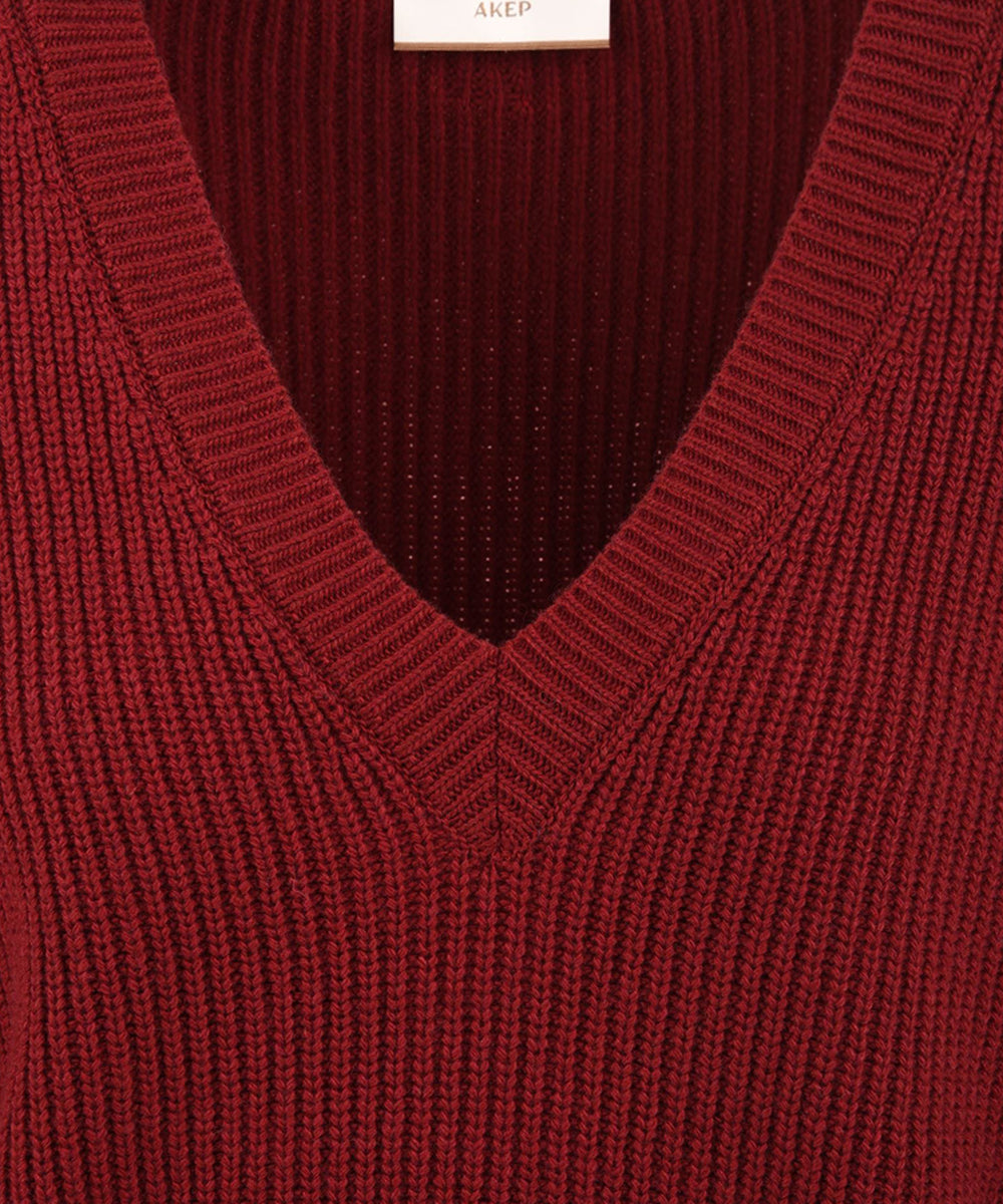 Maglia scollo V con frange AKEP Donna - Rosso