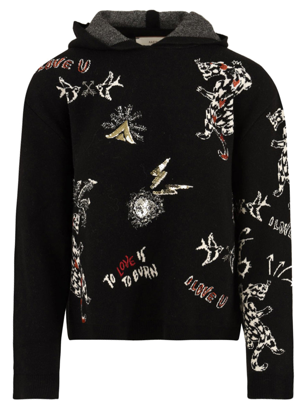 Maglia con cappuccio e ricami AKEP Donna - Nero