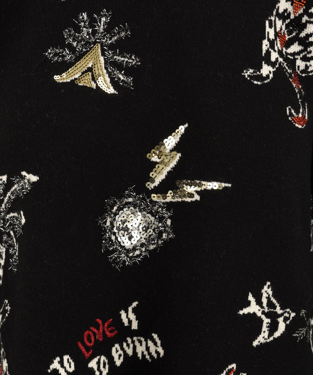 Maglia con cappuccio e ricami AKEP Donna - Nero