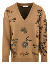 Maglia scollo "V" e ricami AKEP Donna - Marrone