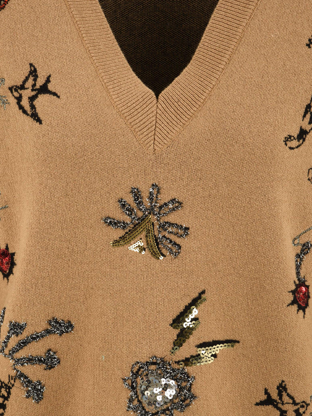 Maglia scollo "V" e ricami AKEP Donna - Marrone