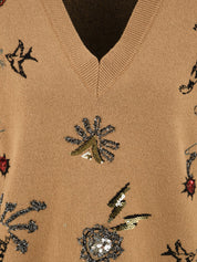 Maglia scollo "V" e ricami AKEP Donna - Marrone