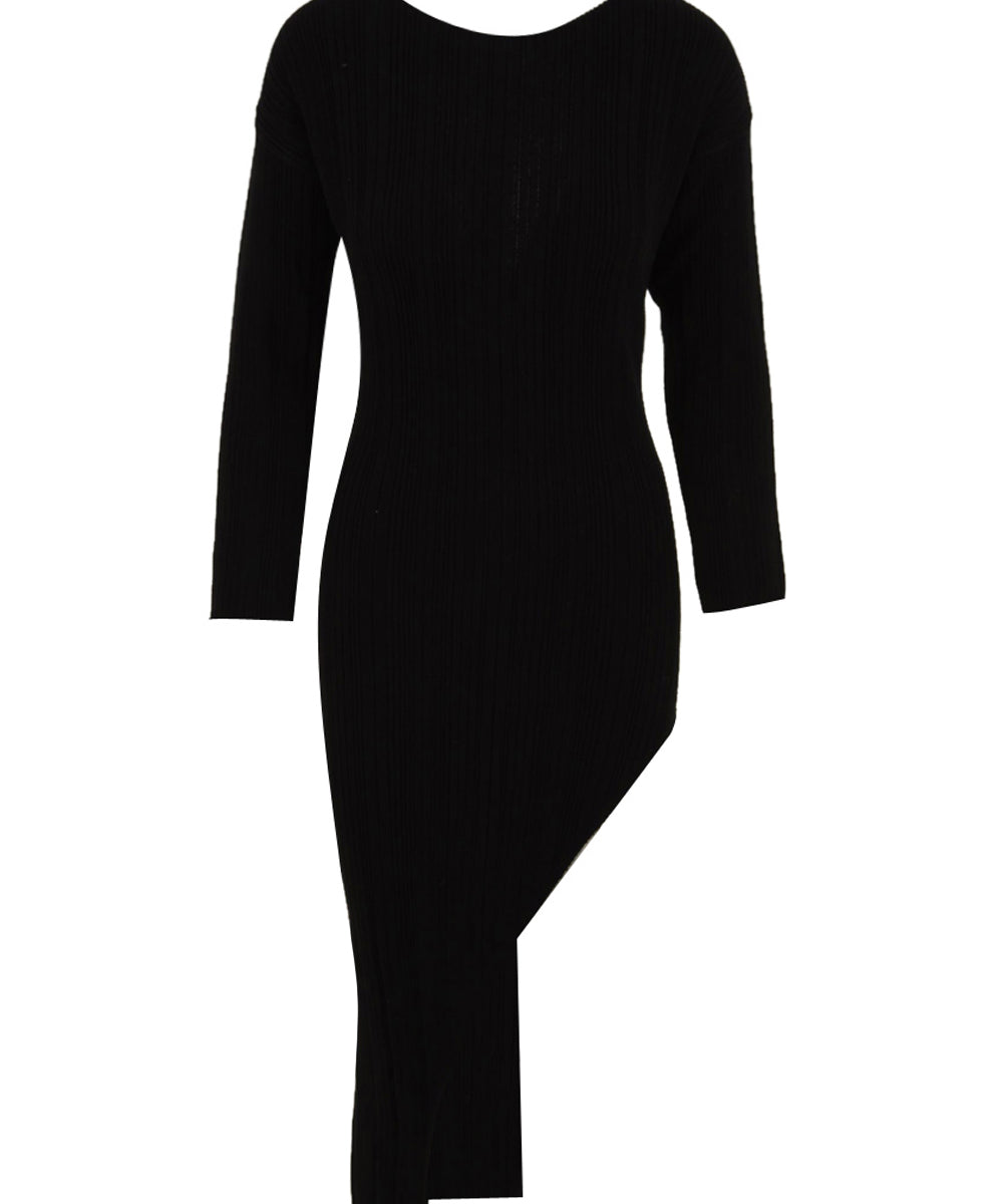 Abito lungo a costine con scollo su schiena AKEP Donna - Nero