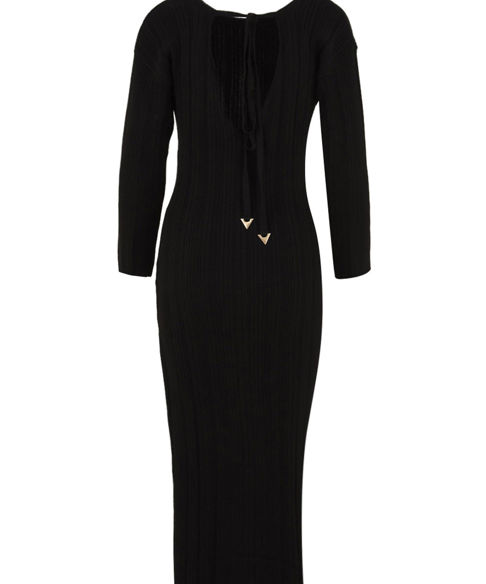 Abito lungo a costine con scollo su schiena AKEP Donna - Nero