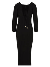 Abito lungo a costine con scollo su schiena AKEP Donna - Nero