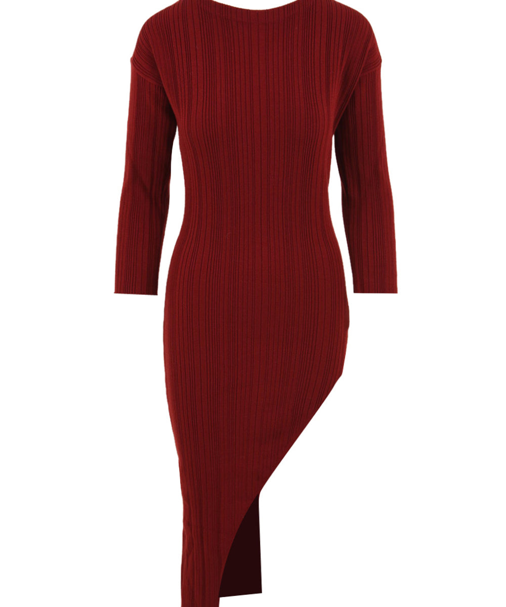 Abito lungo a costine con scollo su schiena AKEP Donna - Rosso