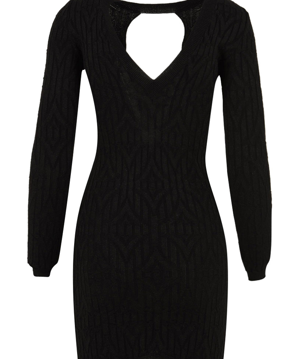 Abito corto in costina con scollo oblò AKEP Donna - Nero