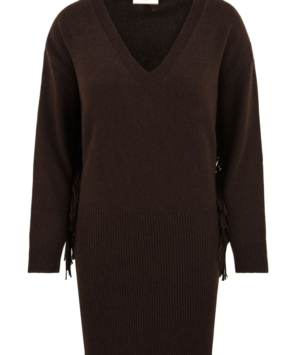 Abito in maglia con scollo a "V" e frange AKEP Donna - Marrone