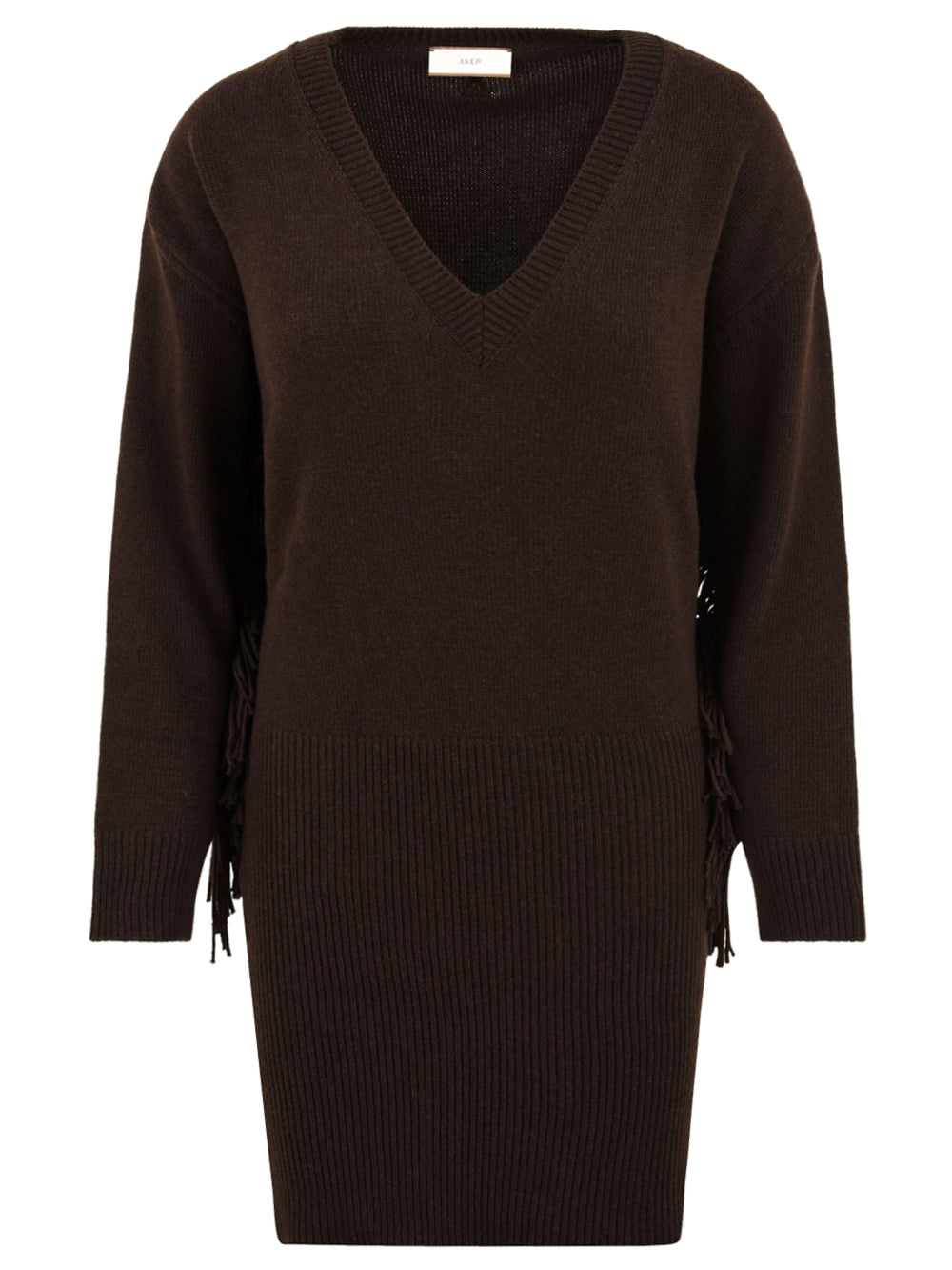 Abito in maglia con scollo a "V" e frange AKEP Donna - Marrone