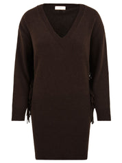 Abito in maglia con scollo a "V" e frange AKEP Donna - Marrone