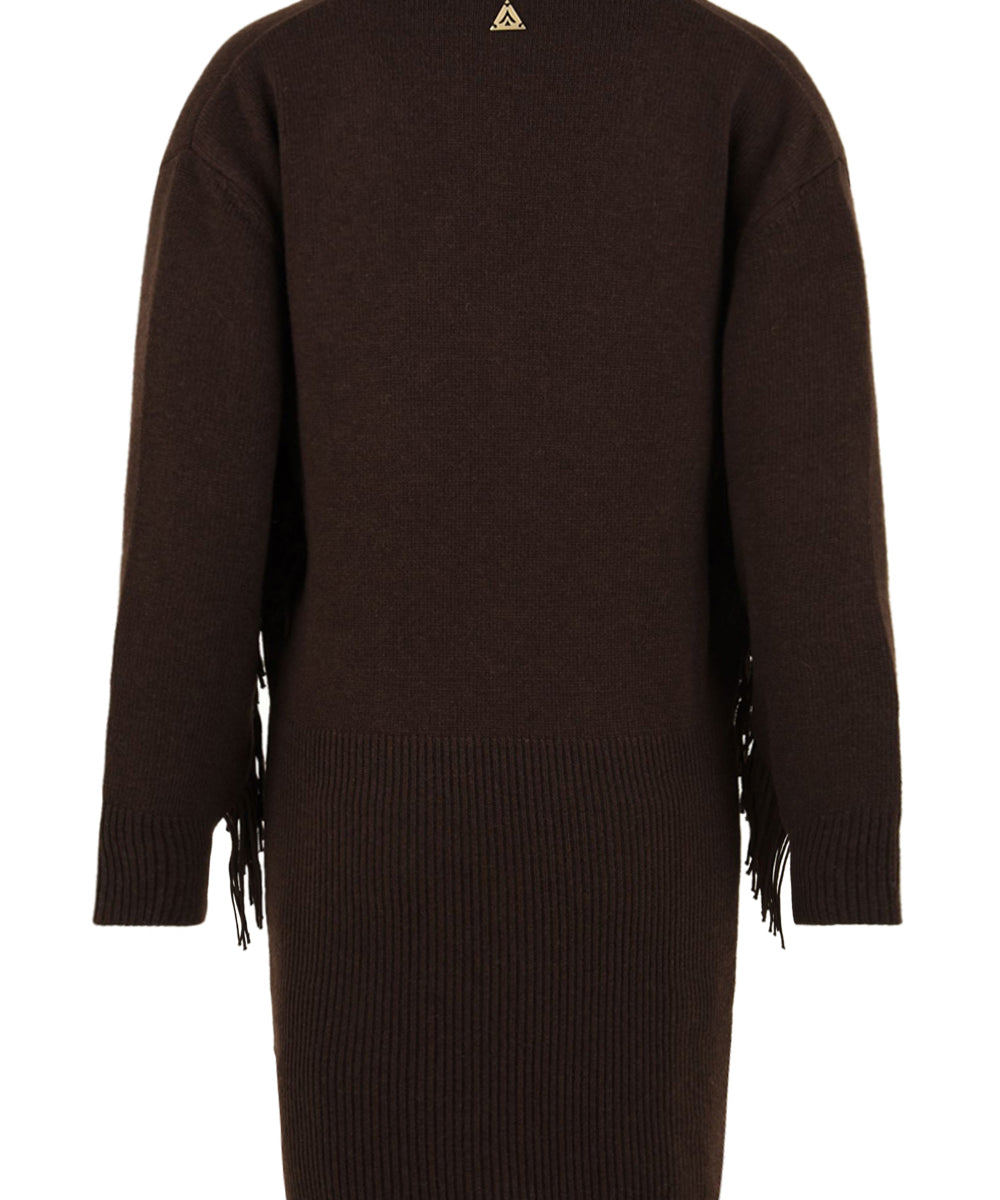 Abito in maglia con scollo a "V" e frange AKEP Donna - Marrone