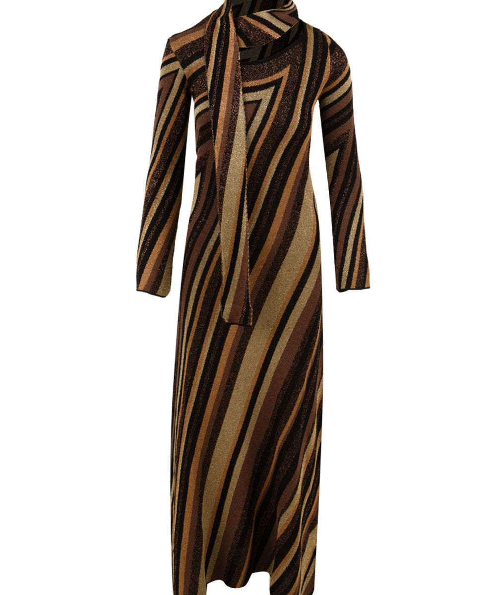 Abito lungo con scollo sciarpa riga diagonale AKEP Donna - Multicolore