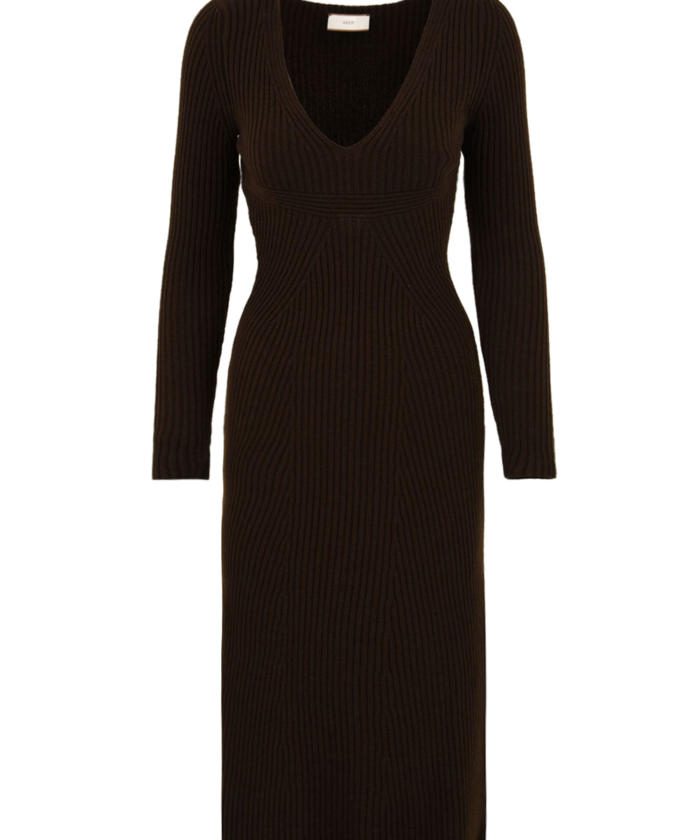 Abito lungo con scollo a "V" AKEP Donna - Marrone