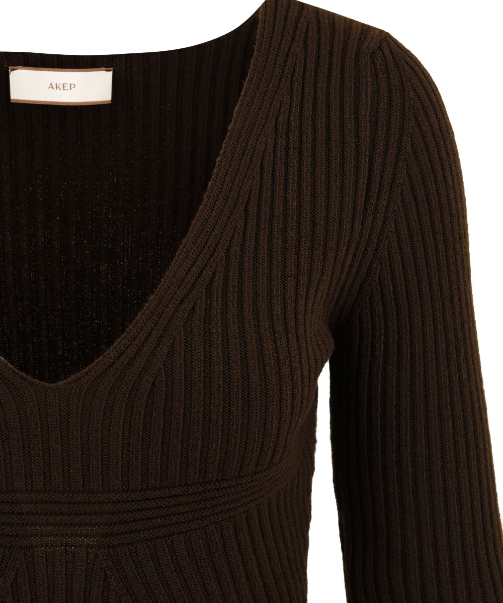 Abito lungo con scollo a "V" AKEP Donna - Marrone