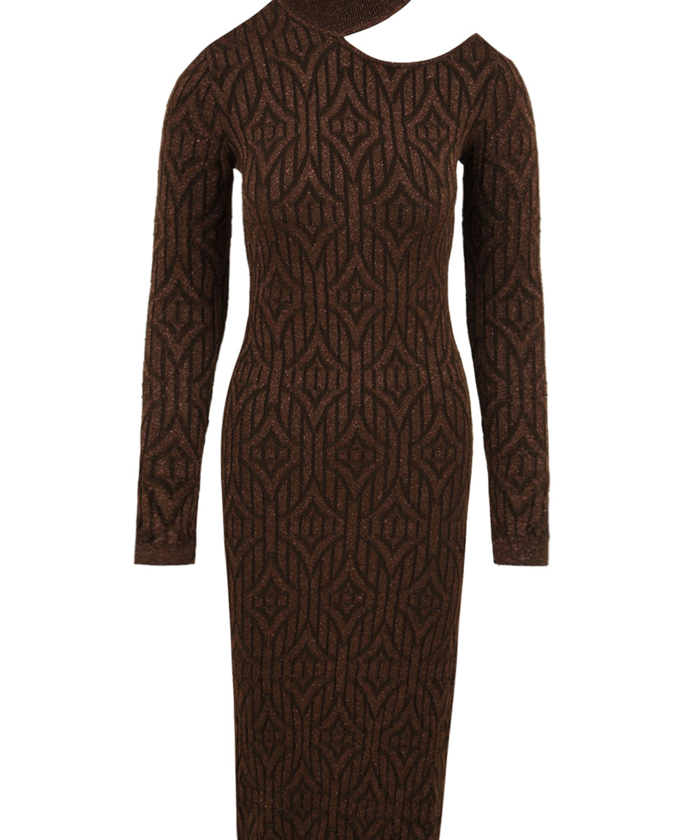 Abito dolcevita in costina logo lurex AKEP Donna - Marrone