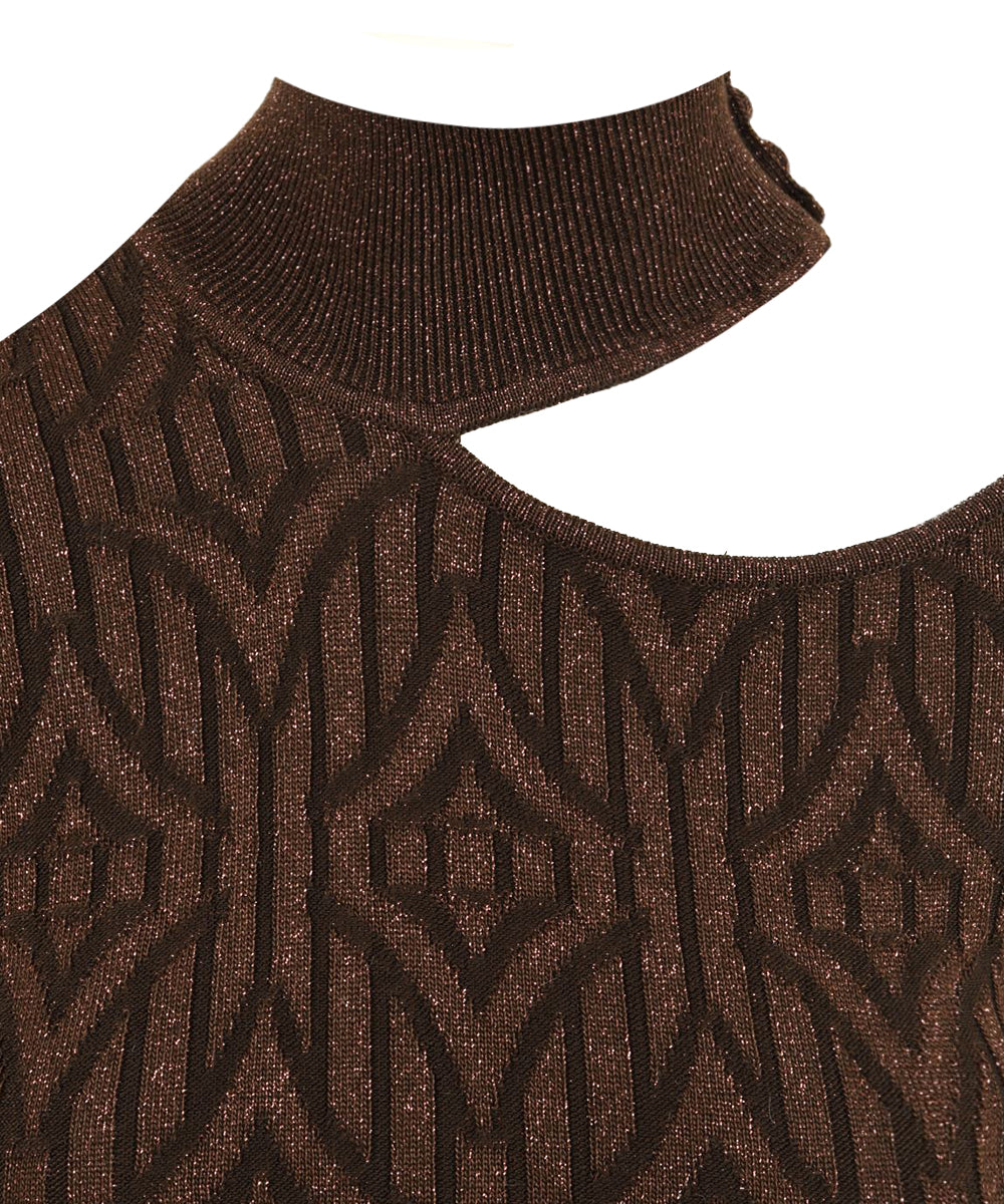 Abito dolcevita in costina logo lurex AKEP Donna - Marrone