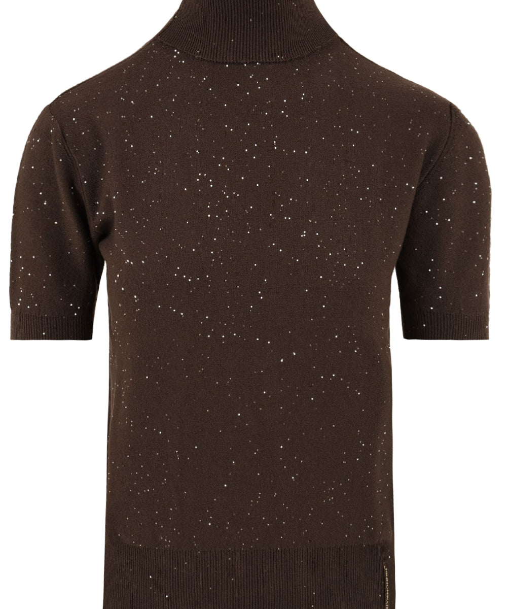 Maglia dolcevita mezza manica con paillettes HINNOMINATE Donna - Marrone