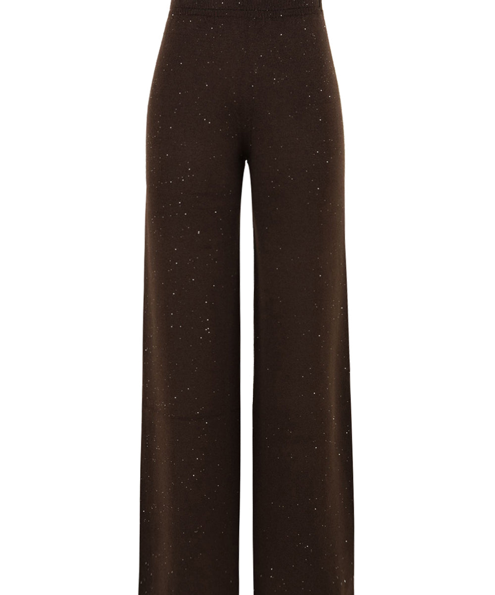 Pantalone dritto in maglia con paillettes HINNOMINATE Donna - Marrone