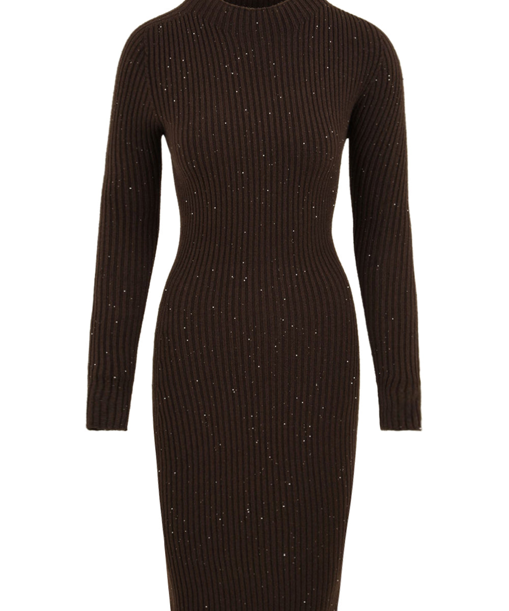 Abito lupetto in costina con pailettes HINNOMINATE Donna - Marrone