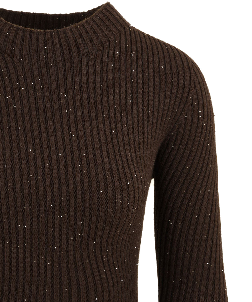 Abito lupetto in costina con pailettes HINNOMINATE Donna - Marrone