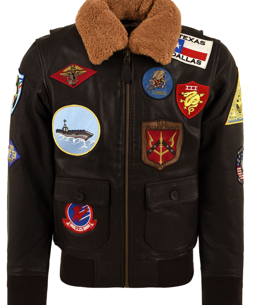 Giubbotto Super Vintage Leather Fur Collar TOP GUN Uomo - Marrone