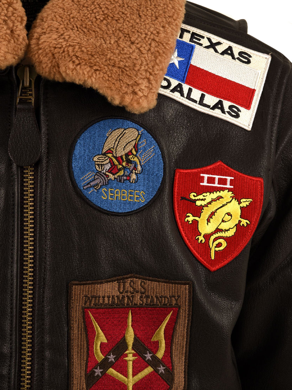 Giubbotto Super Vintage Leather Fur Collar TOP GUN Uomo - Marrone