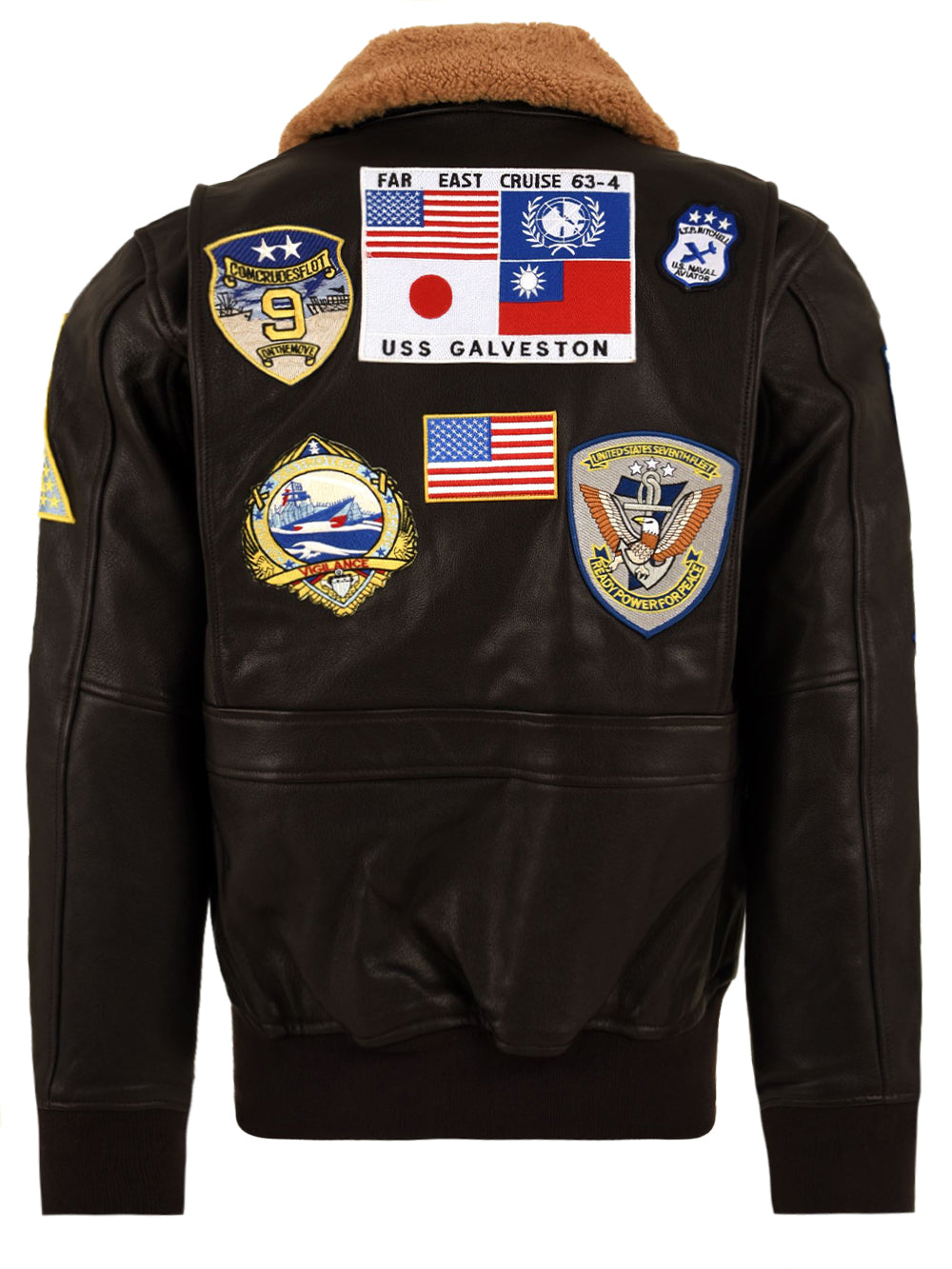 Giubbotto Super Vintage Leather Fur Collar TOP GUN Uomo - Marrone