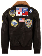 Giubbotto Super Vintage Leather Fur Collar TOP GUN Uomo - Marrone