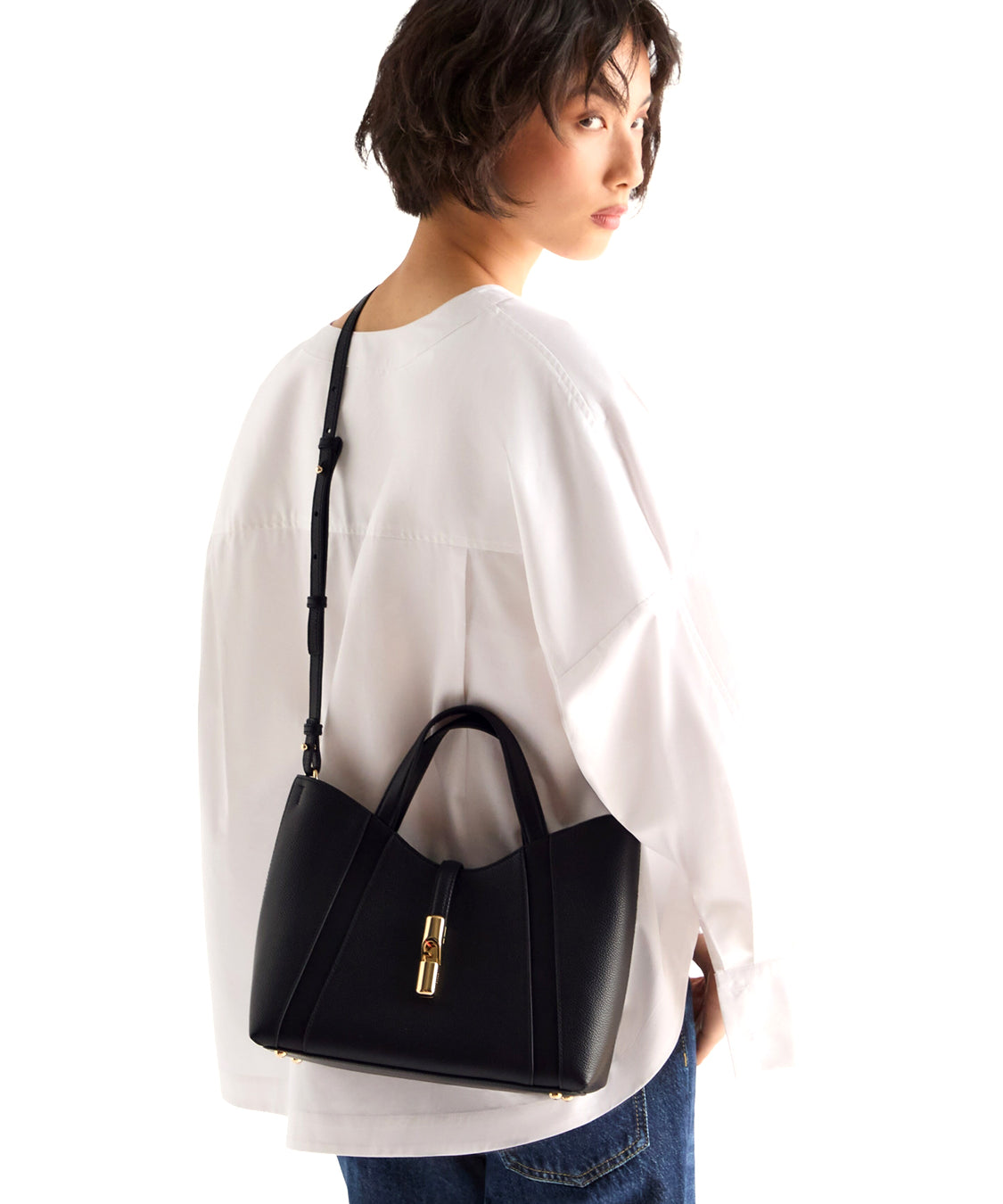 Borsa a mano con tracolla Goccia Shopping S FURLA Donna - Nero