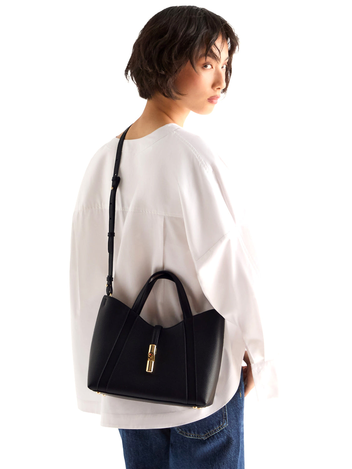 Borsa a mano con tracolla Goccia Shopping S FURLA Donna - Nero