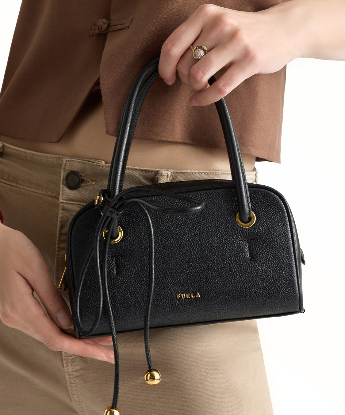 Borsa a mano con tracolla Poppy mini FURLA Donna - Nero