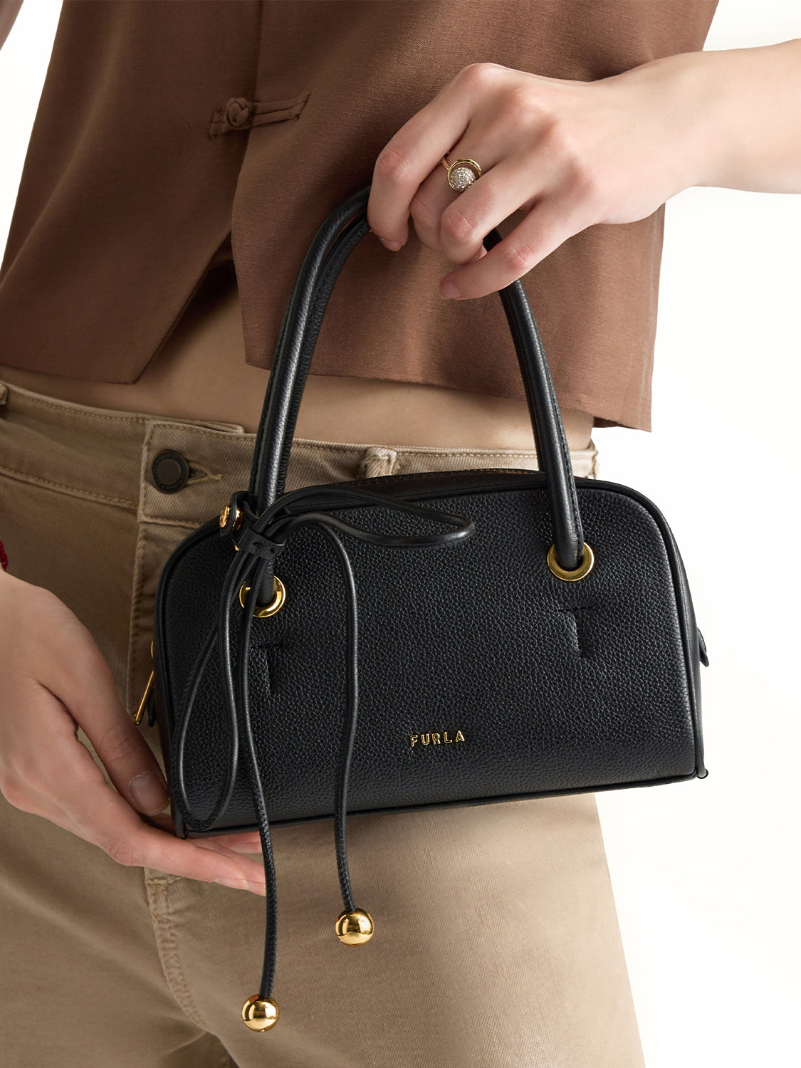 Borsa a mano con tracolla Poppy mini FURLA Donna - Nero