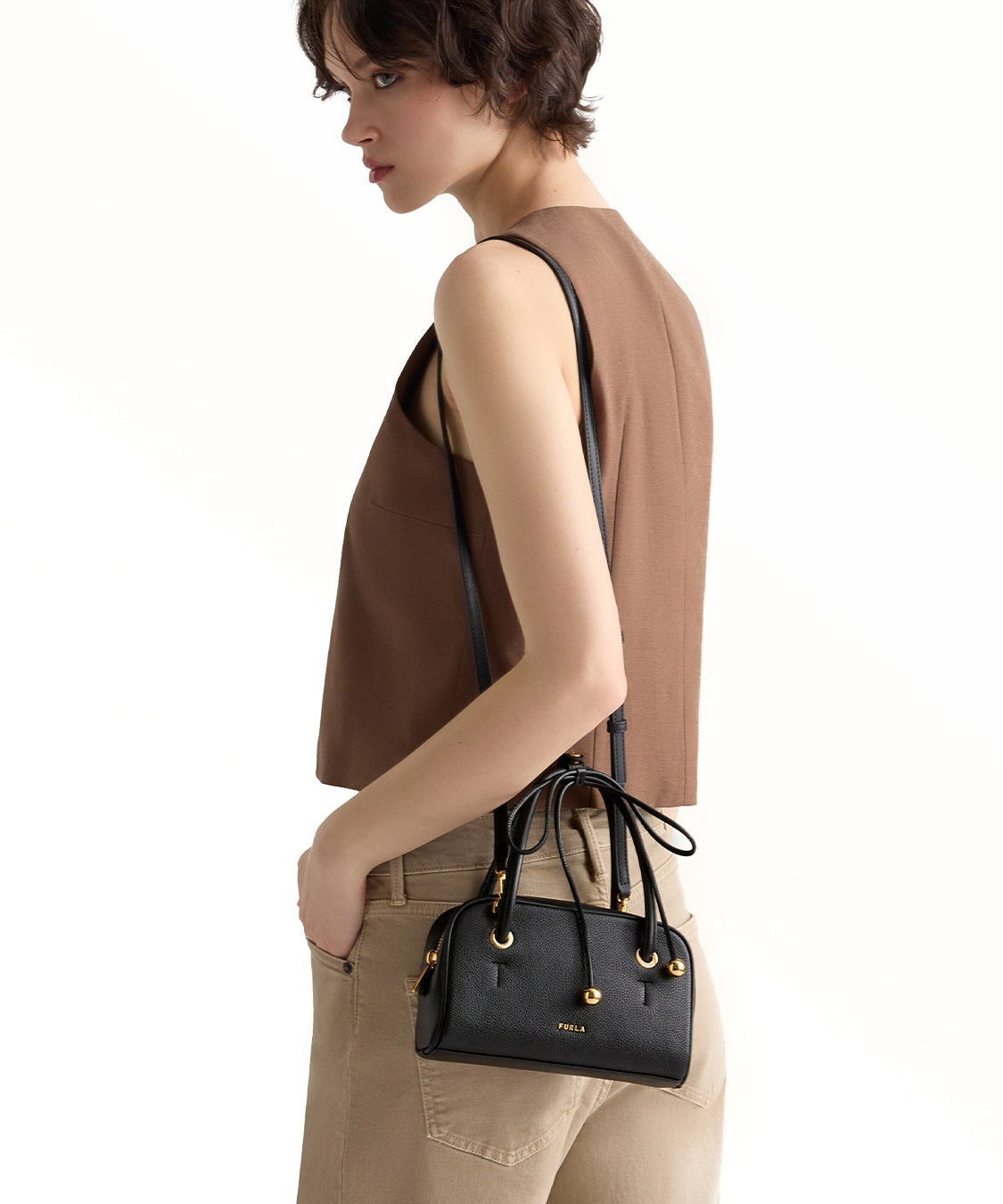 Borsa a mano con tracolla Poppy mini FURLA Donna - Nero