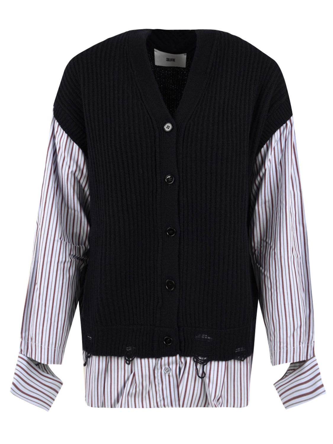 Cardigan in maglia a costa inglese SOLOTRE Donna - Blu/Black
