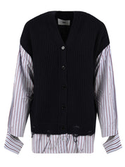 Cardigan in maglia a costa inglese SOLOTRE Donna - Blu/Black