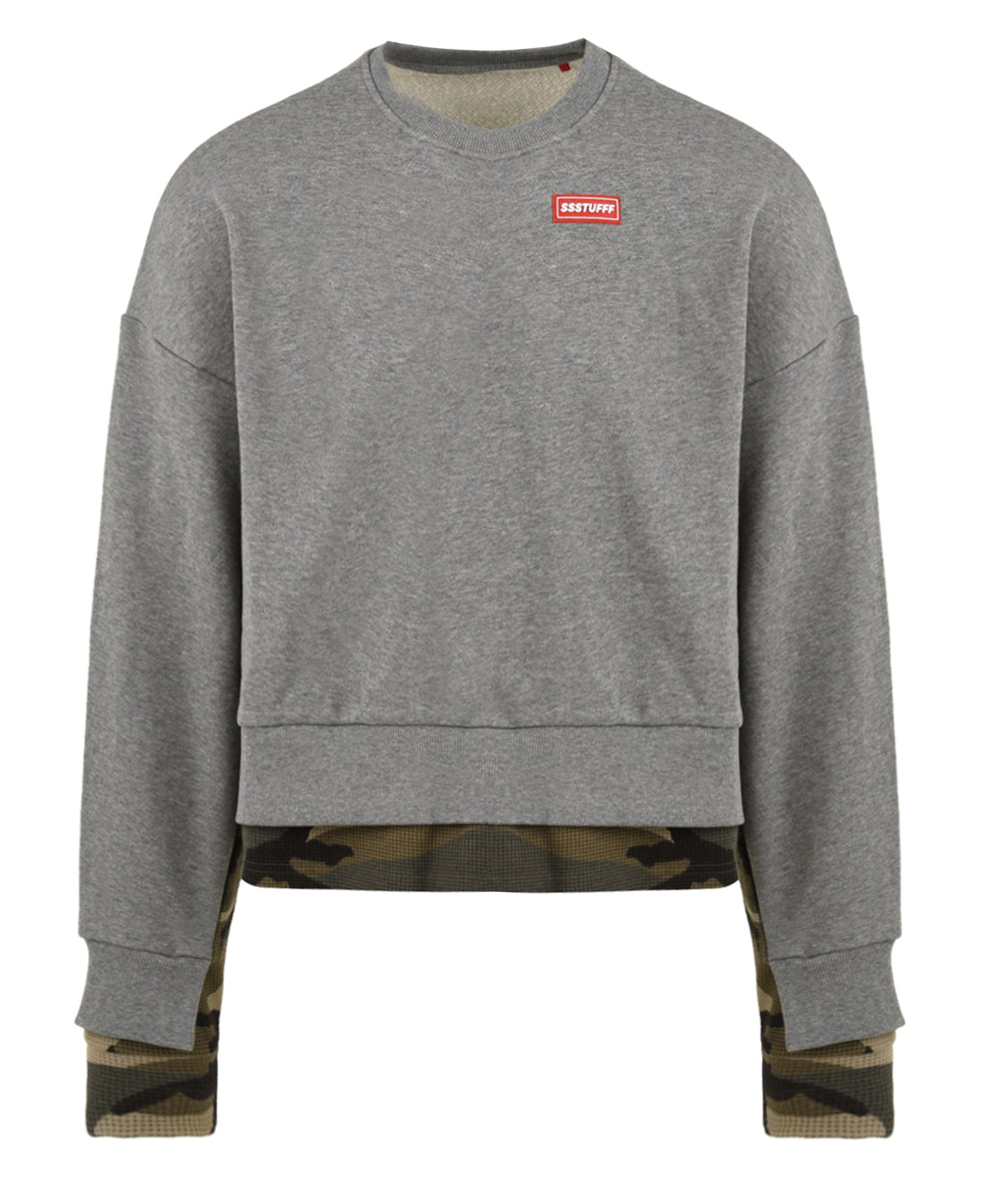 Felpa Layered Waffle Camo Crewneck SSSTUFFF Uomo - Grigio