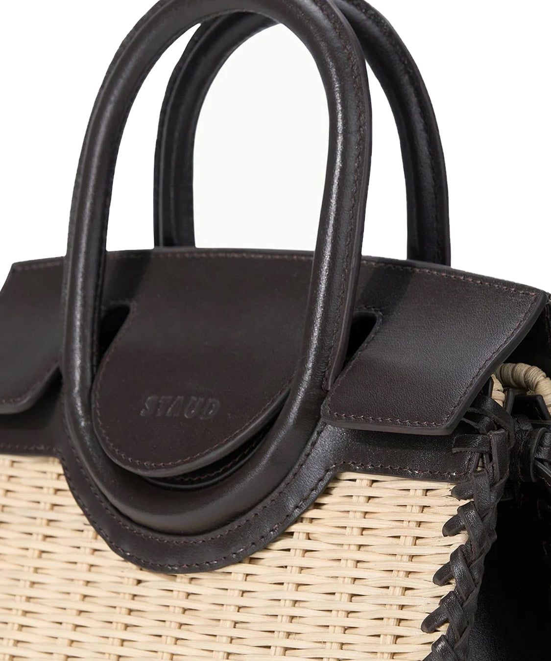 Borsa a mano con tracolla Maude Mini Wicker Carryall STAUD Donna - Marrone